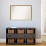 38" x 26" Non-Beveled Brushed Gold Narrow Frame Bathroom Wall Mirror - Image 6