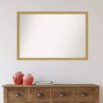 38" x 26" Non-Beveled Brushed Gold Narrow Frame Bathroom Wall Mirror