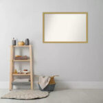 38" x 26" Non-Beveled Brushed Gold Narrow Frame Bathroom Wall Mirror - Image 7