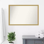38" x 26" Non-Beveled Brushed Gold Narrow Frame Bathroom Wall Mirror - Image 9