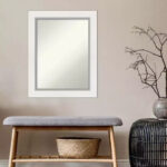 24" x 30" Non-Beveled Bathroom Wall Mirror - White Silver Frame, Rectangle, Polystyrene, Wall Mounted