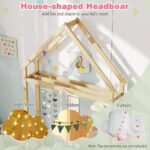 Twin Size House-Shaped Floor Bed Frame with Headboard and Clothes Hanger - Image 10
