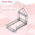 Twin Size House-Shaped Floor Bed Frame with Headboard and Clothes Hanger - Image 13