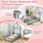 Twin Size House-Shaped Floor Bed Frame with Headboard and Clothes Hanger - Image 18