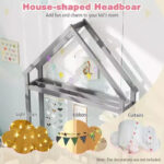 Twin Size House-Shaped Floor Bed Frame with Headboard and Clothes Hanger - Image 20
