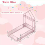 Twin Size House-Shaped Floor Bed Frame with Headboard and Clothes Hanger - Image 23