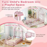 Twin Size House-Shaped Floor Bed Frame with Headboard and Clothes Hanger - Image 28