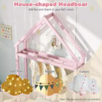Twin Size House-Shaped Floor Bed Frame with Headboard and Clothes Hanger - Image 30