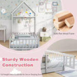 Twin Size House-Shaped Floor Bed Frame with Headboard and Clothes Hanger - Image 37