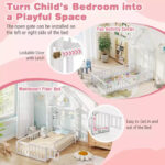 Twin Size House-Shaped Floor Bed Frame with Headboard and Clothes Hanger - Image 38