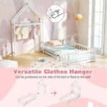 Twin Size House-Shaped Floor Bed Frame with Headboard and Clothes Hanger - Image 39