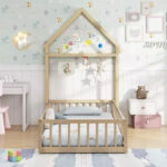 Twin Size House-Shaped Floor Bed Frame with Headboard and Clothes Hanger - Image 5