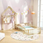 Twin Size House-Shaped Floor Bed Frame with Headboard and Clothes Hanger - Image 6