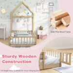 Twin Size House-Shaped Floor Bed Frame with Headboard and Clothes Hanger - Image 7