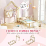 Twin Size House-Shaped Floor Bed Frame with Headboard and Clothes Hanger - Image 9