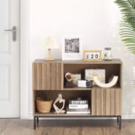Wooden Storage Cabinet with Display Shelf and Double Doors