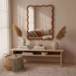 30 x 40 Wavy Rectangle Solid Wood Frame Decorative Mirror for Bedroom Bathroom Living Room Yellowish Brown - Image 4