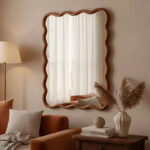 30 x 40 Wavy Rectangle Solid Wood Frame Decorative Mirror for Bedroom Bathroom Living Room Yellowish Brown - Image 5
