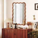 30 x 40 Wavy Rectangle Solid Wood Frame Decorative Mirror for Bedroom Bathroom Living Room Yellowish Brown - Image 6