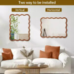 30 x 40 Wavy Rectangle Solid Wood Frame Decorative Mirror for Bedroom Bathroom Living Room Yellowish Brown - Image 8