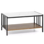 2-Tier Rectangular Coffee Table with Rock Slab Tabletop and Open Shelf - Image 2