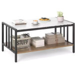 2-Tier Rectangular Coffee Table with Rock Slab Tabletop and Open Shelf - Image 10