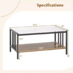 2-Tier Rectangular Coffee Table with Rock Slab Tabletop and Open Shelf - Image 3