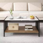 2-Tier Rectangular Coffee Table with Rock Slab Tabletop and Open Shelf - Image 4