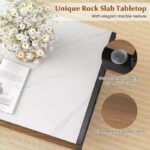 2-Tier Rectangular Coffee Table with Rock Slab Tabletop and Open Shelf - Image 7
