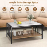 2-Tier Rectangular Coffee Table with Rock Slab Tabletop and Open Shelf - Image 8
