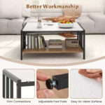 2-Tier Rectangular Coffee Table with Rock Slab Tabletop and Open Shelf - Image 9