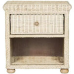 Wicker & Pine Wood Nightstand with Drawer and Shelf - Off-White - Image 2