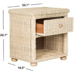 Wicker & Pine Wood Nightstand with Drawer and Shelf - Off-White - Image 10
