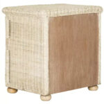 Wicker & Pine Wood Nightstand with Drawer and Shelf - Off-White - Image 5