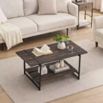 41 Inch Double Tiered Coffee Table with Storage Shelves