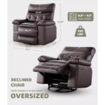 Oversized Swivel Rocker Recliner Chair, Wide PU Leather Manual Recliner with Plush Arm & Back, 360 Swivel for Living Room, Bedroom, Brown - Image 2