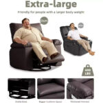 Oversized Swivel Rocker Recliner Chair, Wide PU Leather Manual Recliner with Plush Arm & Back, 360 Swivel for Living Room, Bedroom, Brown - Image 4