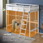 Solid Wood Loft Bed Twin/Full Size with USB Charging Station, LED Lights, Flat Rungs, Wood Slat Support, No Box Spring Needed - Image 13