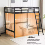 Solid Wood Loft Bed Twin/Full Size with USB Charging Station, LED Lights, Flat Rungs, Wood Slat Support, No Box Spring Needed - Image 3