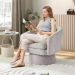 Swivel Accent Barrel Chair with Chenille Fabric Upholstery - Image 15