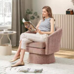 Swivel Accent Barrel Chair with Chenille Fabric Upholstery - Image 21