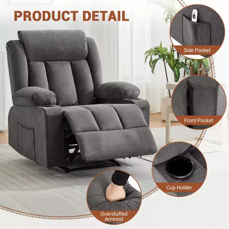1006537241_1 Oversized Manual Recliner Chair with Massage and Heat - Image 1