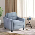 Velvet Upholstered Single Sofa Chair Modern Accent Armchair with Wooden Legs - Gray