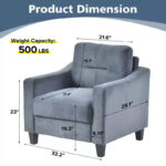 Velvet Upholstered Single Sofa Chair Modern Accent Armchair with Wooden Legs - Gray - Image 2