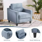 Velvet Upholstered Single Sofa Chair Modern Accent Armchair with Wooden Legs - Gray - Image 3