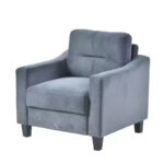 Velvet Upholstered Single Sofa Chair Modern Accent Armchair with Wooden Legs - Gray - Image 8