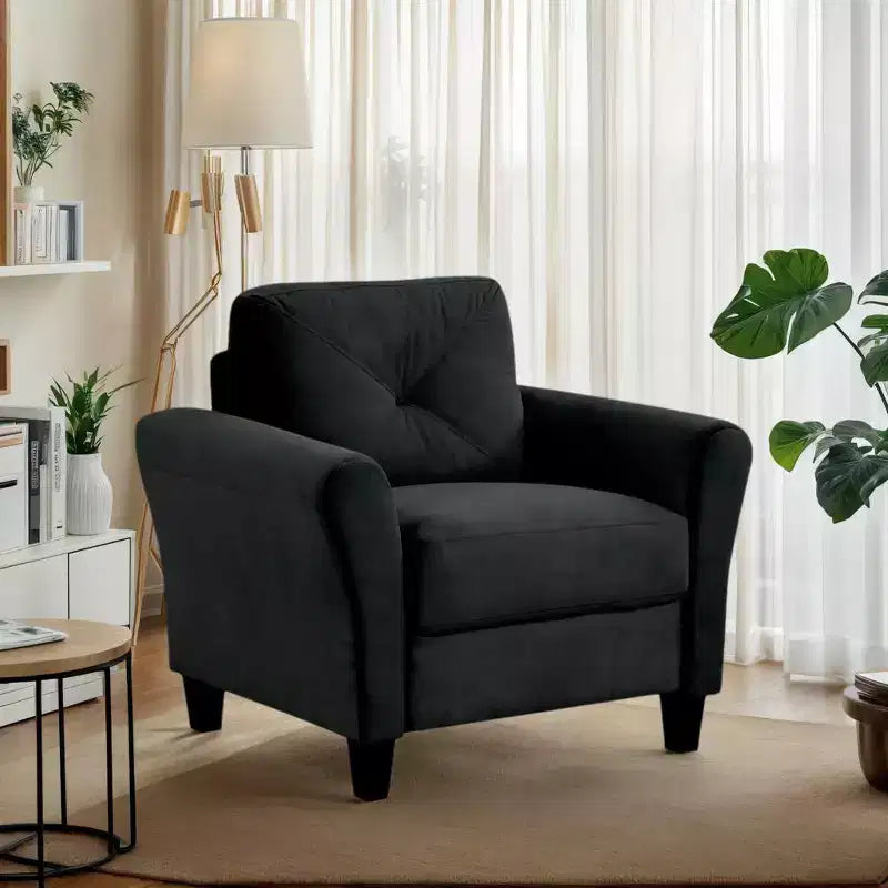 1006664584_1 Velvet Upholstered Single Sofa Chair with Button Tufted Backrest - Modern Armchair for Living Room Bedroom Office, Black - Image 1