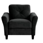 Velvet Upholstered Single Sofa Chair with Button Tufted Backrest - Modern Armchair for Living Room Bedroom Office, Black - Image 4