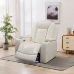 Power Recliner Chair, Electric Leather Reclining Chair with USB Charging, Storage & Cup Holder for Living Room, White