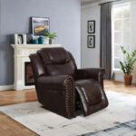 Manual Recliner Chair, Breathable Leather Reclining Chair with Adjustable Backrest for Living Room, Espresso - Image 2
